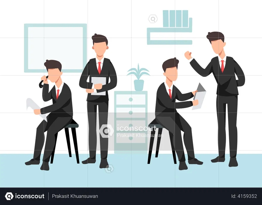 Office workers working in the company  Illustration