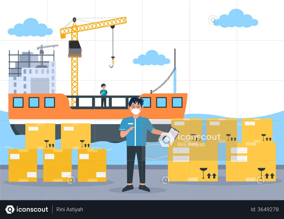 Officer checking cargo shipments  Illustration
