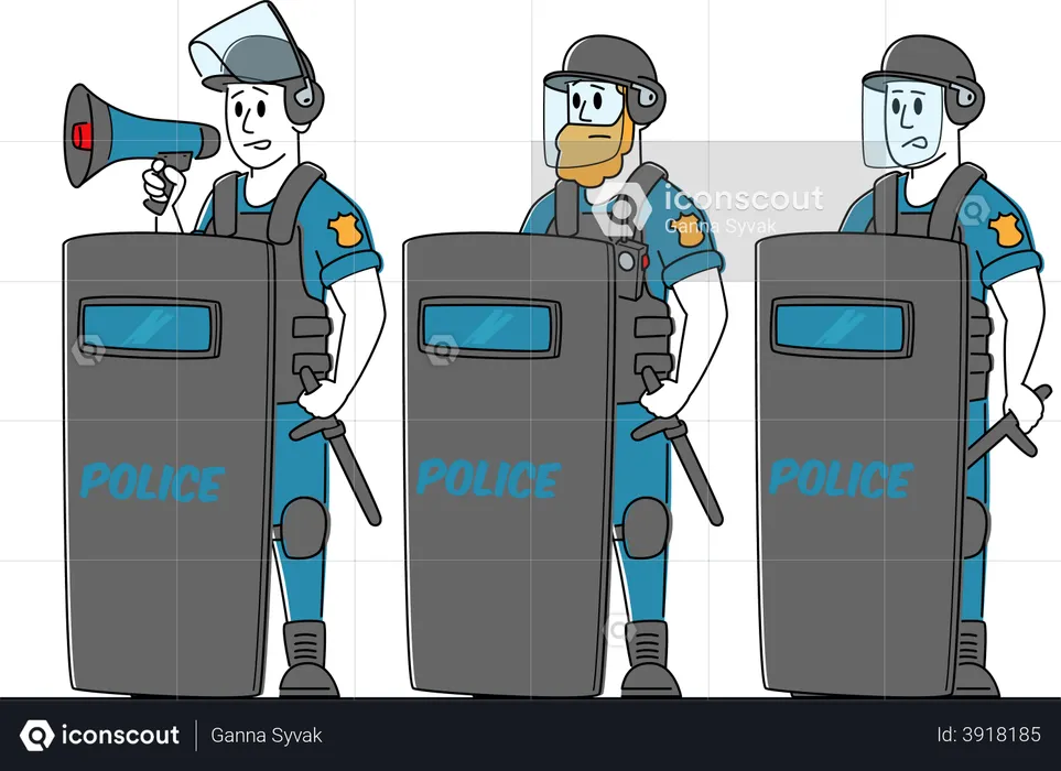 Officer Yell to Loudspeaker Ask to Stop Riot  Illustration