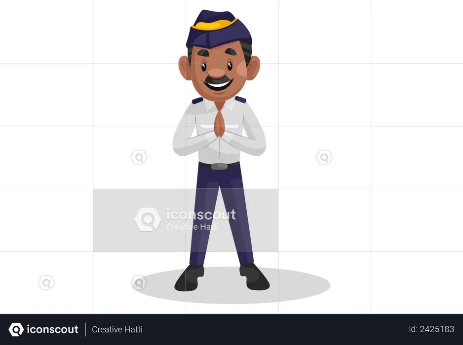 Oficial de policía de tránsito indio de pie en pose de bienvenida  Ilustración