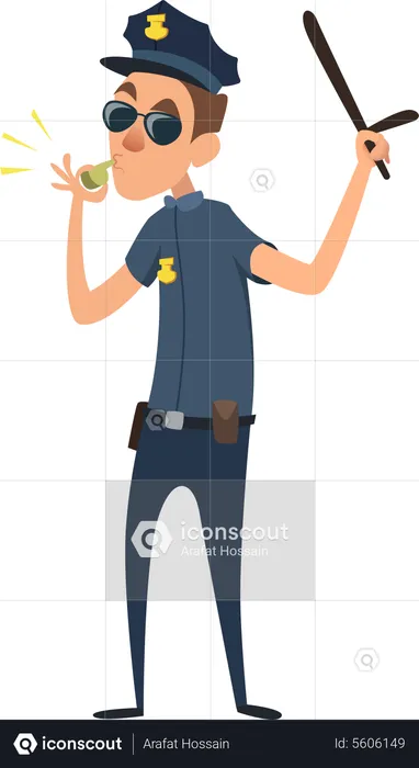 Oficial de policía sosteniendo porra  Ilustración