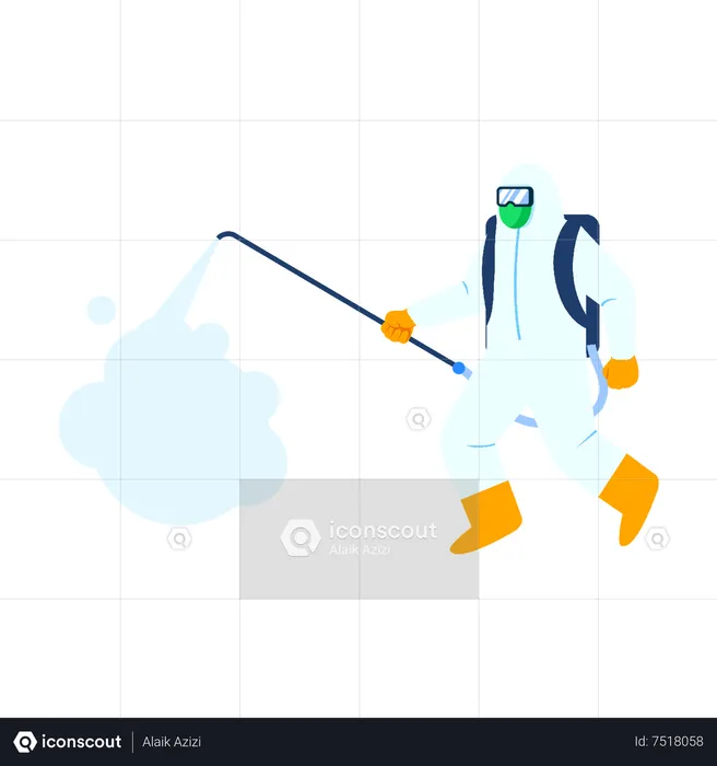 Oficial de salud rociando desinfectante para esterilizar el ambiente  Ilustración
