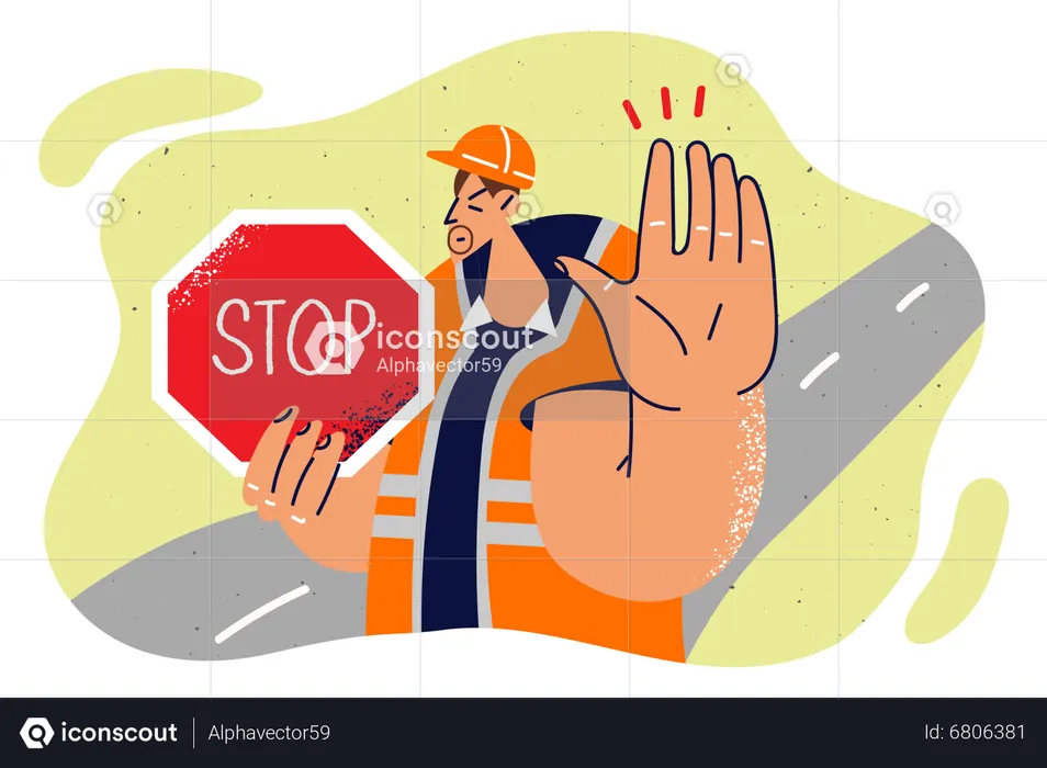 Agente de trânsito mostrando sinal de stop  Ilustração