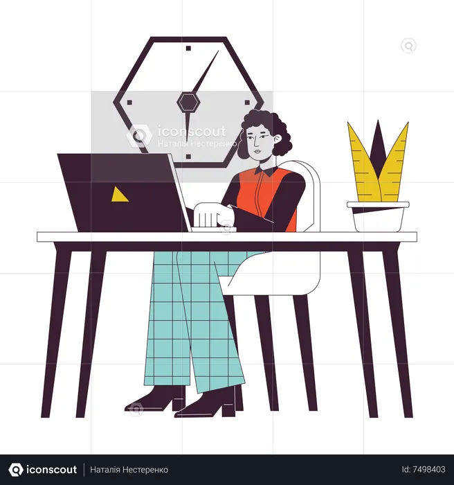 Trabajador de oficina sentado en el escritorio  Ilustración