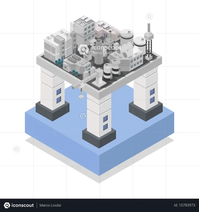 Oil Drilling Installation And Refinery  Illustration