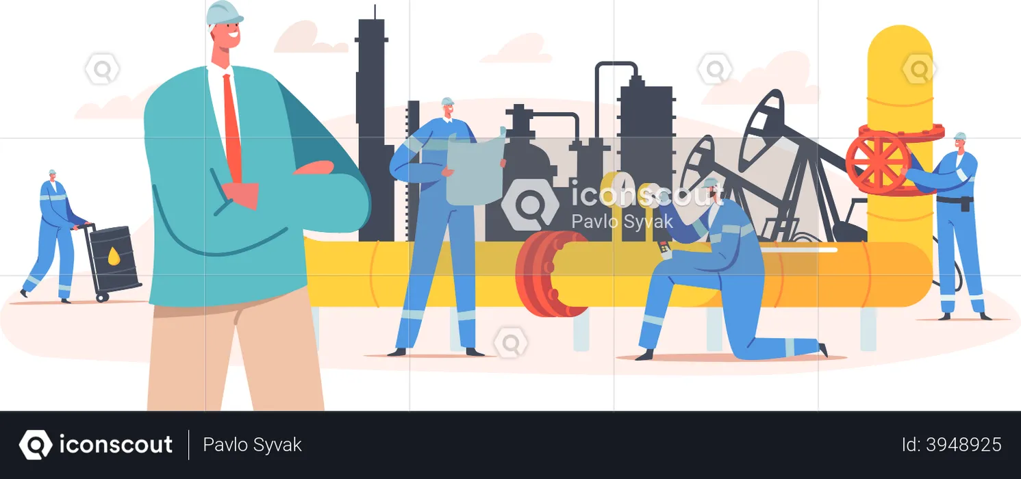 Oil industry employees working at factory  Illustration