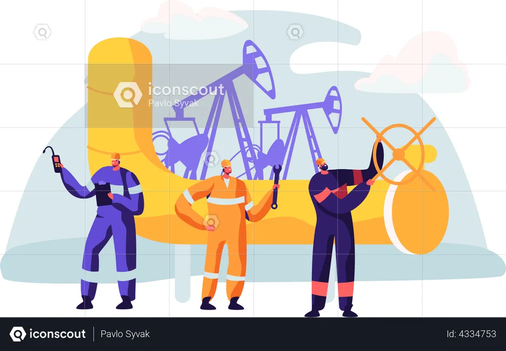 Oilman Worker on Production Line Petrol Refinery  Illustration