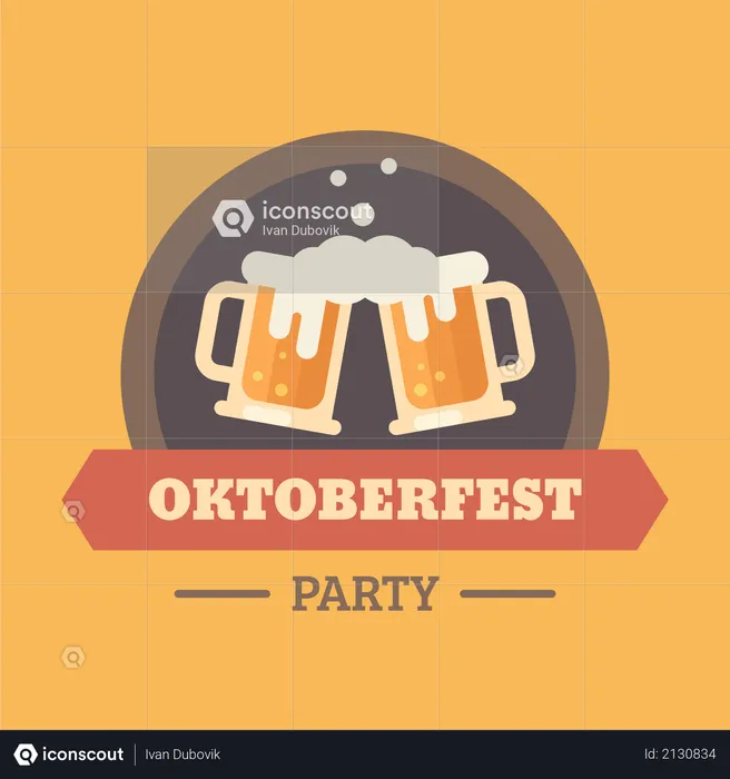 Oktoberfest beer festival flat illustration badge  Illustration