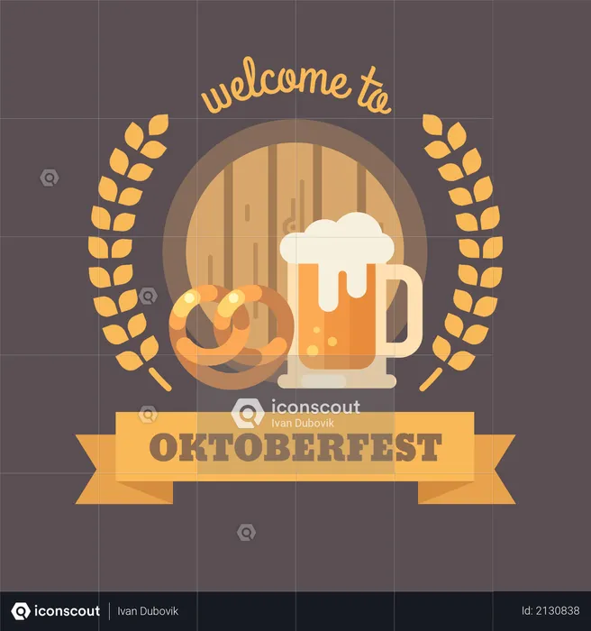 Oktoberfest beer festival flat illustration banner  Illustration