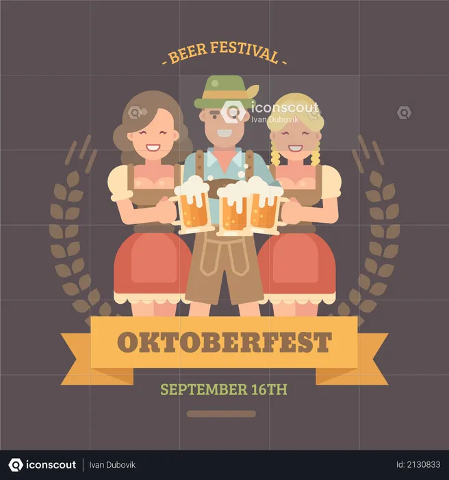 Oktoberfest flat illustration banner  Illustration