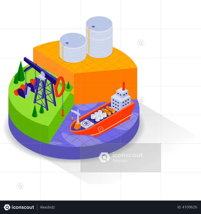 Ölbohrinsel im Meeresgürtel  Illustration