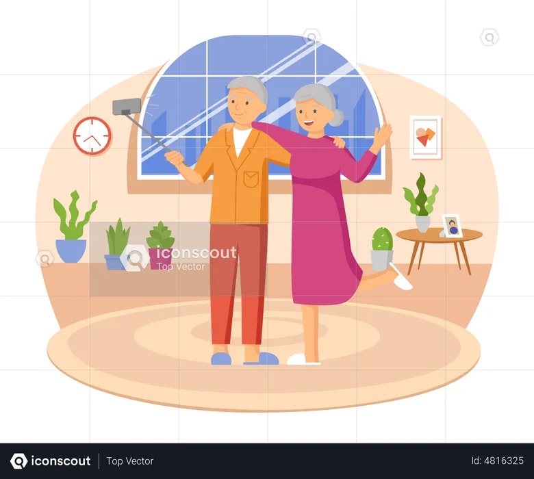 Old aged couple clicking selfie  Illustration