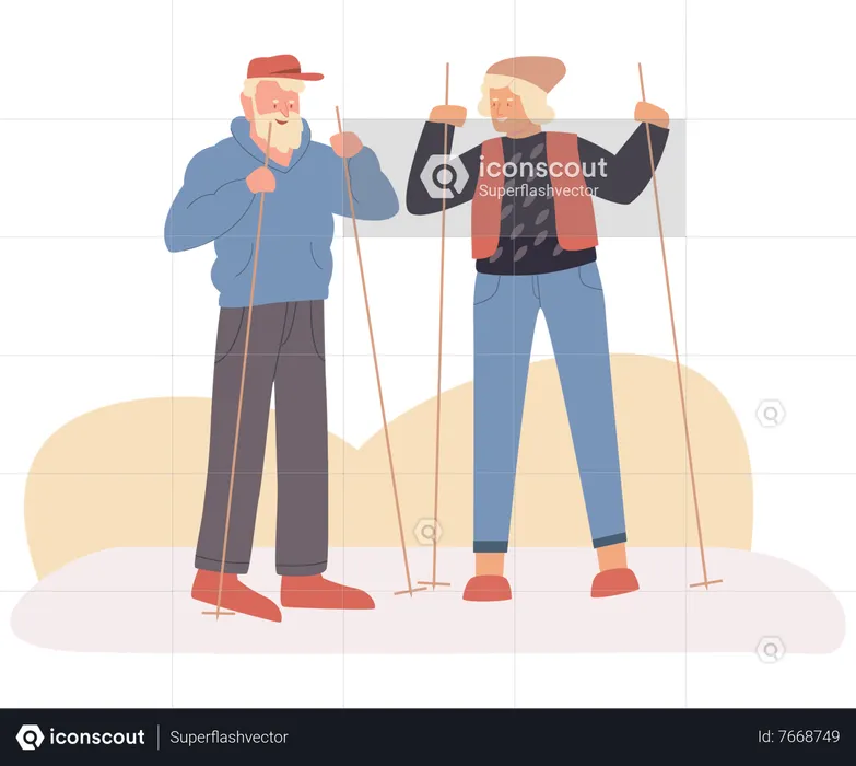 Old aged couple going hiking  Illustration