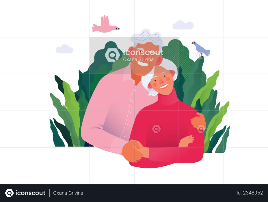 Old aged couple  Illustration