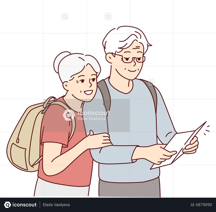 Old aged couple travelling together  Illustration