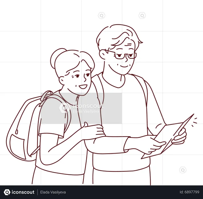 Old aged couple travelling together  Illustration