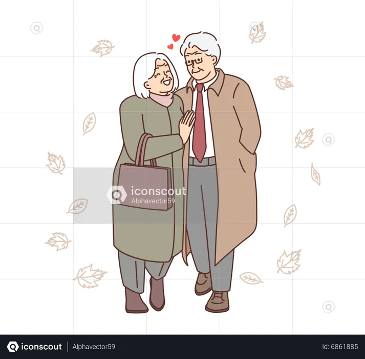 Old aged couple walking together  Illustration