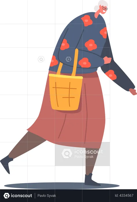 Old aged granny walking with handbag  Illustration