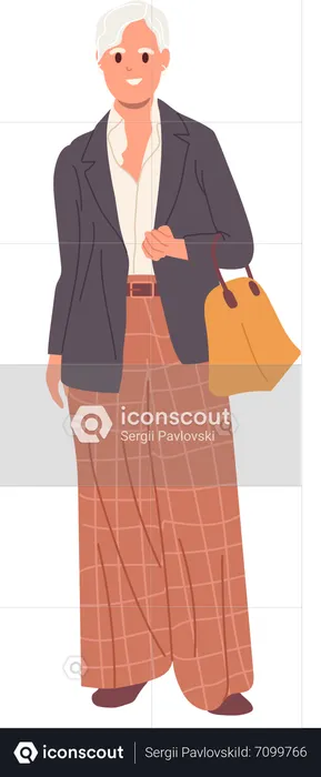 Old aged gray-haired woman having modern fashion look  Illustration