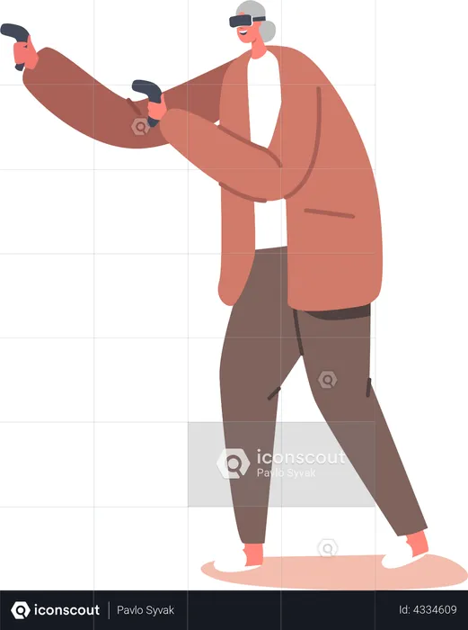 Old aged woman playing VR game  Illustration