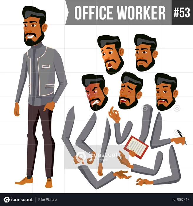 Old Arab Office Worker Vector  Illustration
