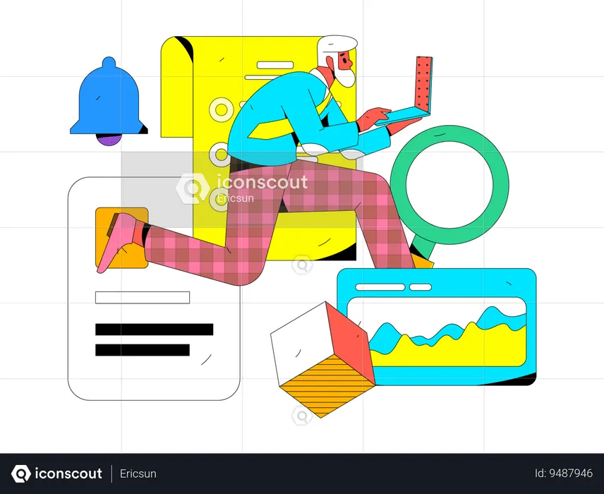 Old businessman working on laptop  Illustration