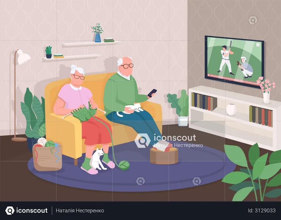 Old couple at home  Illustration