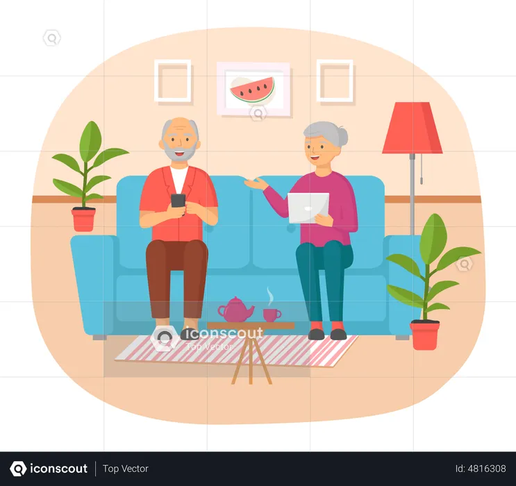 Old couple communicating online  Illustration