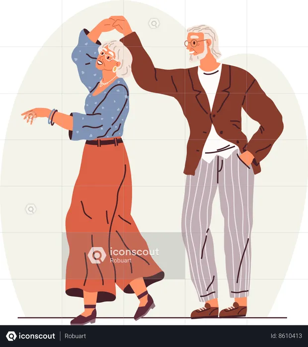 Old couple dance. Vector illustration. Funny elderly couple dancing  Illustration