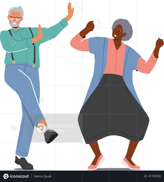 Old couple dancing and having fun  Illustration