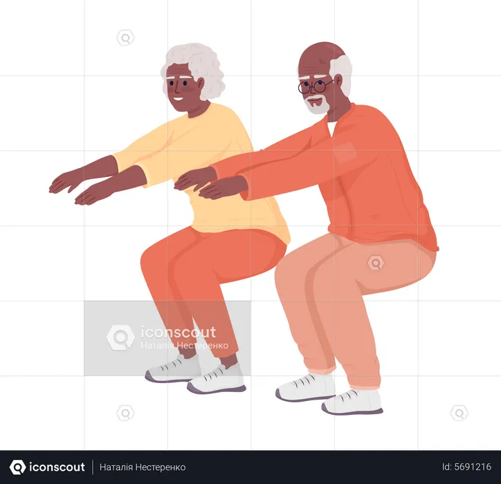 Old couple doing squats  Illustration