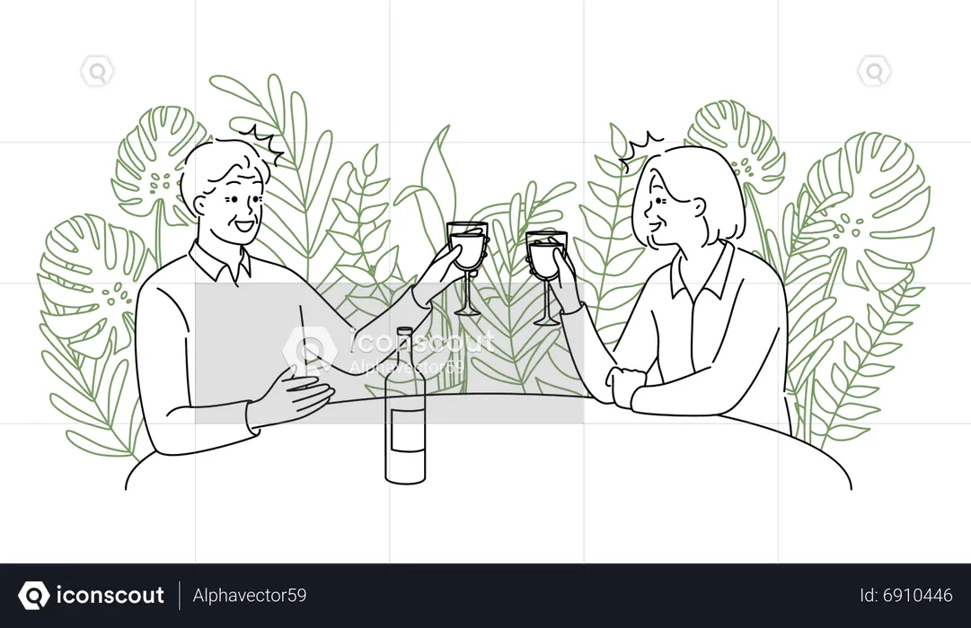 Old couple drinking wine  Illustration