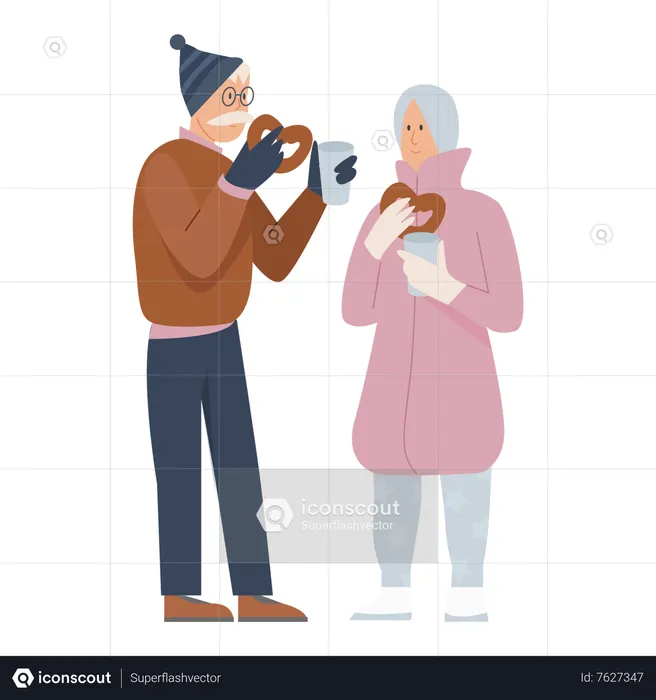 Old Couple eating food  Illustration