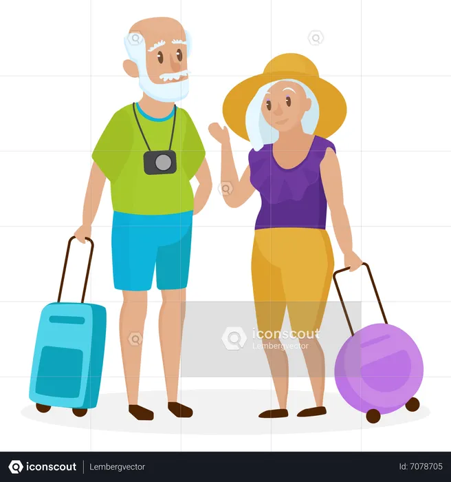 Old Couple going to vacation  Illustration