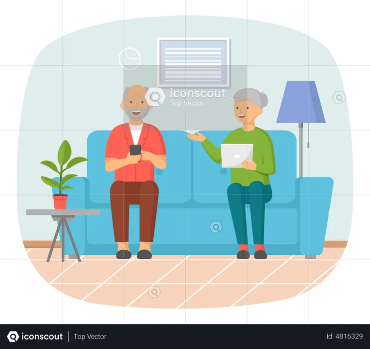 Old couple guiding mobile device  Illustration