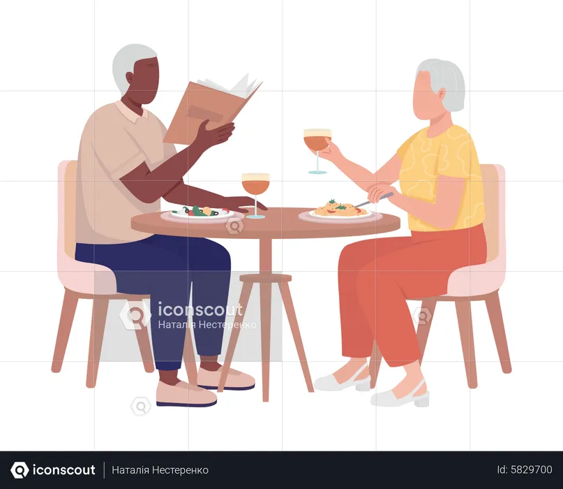 Old Couple Having Dinner Together  Illustration