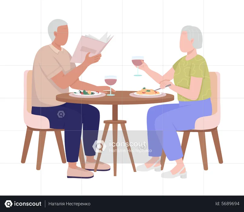 Old Couple Having Dinner Together  Illustration