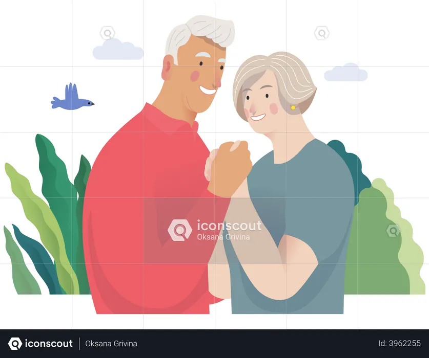 Old Couple Holding Hands  Illustration