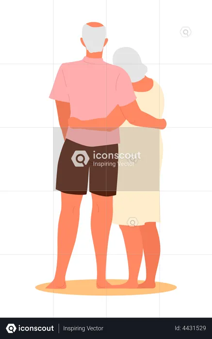 Old Couple Hugging  Illustration