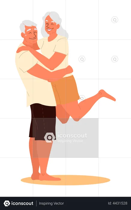 Old Couple Hugging while posing for photo  Illustration