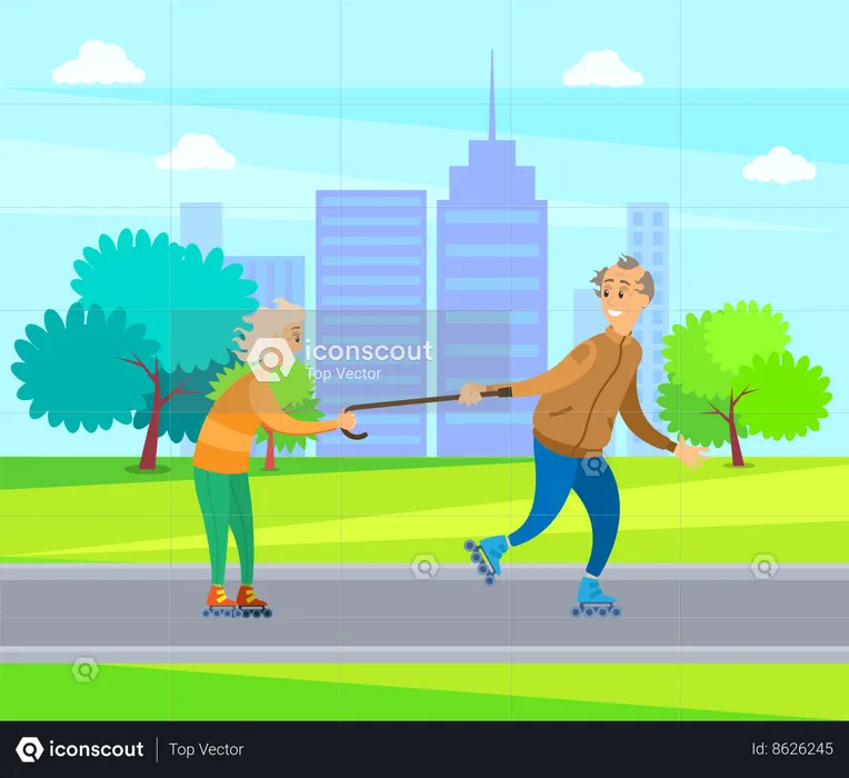 Old couple in park  Illustration