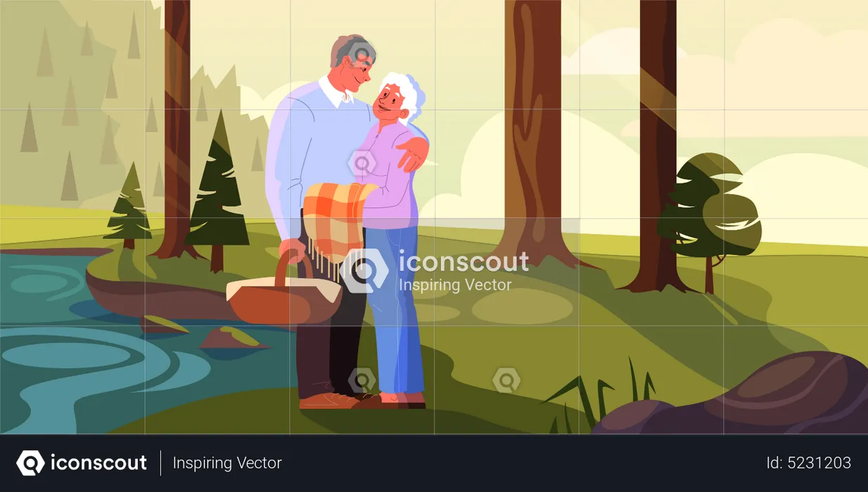 Old couple on picnic  Illustration