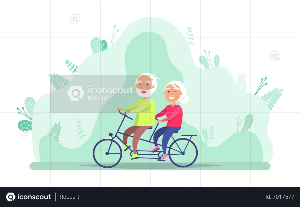 Old couple riding cycle  Illustration