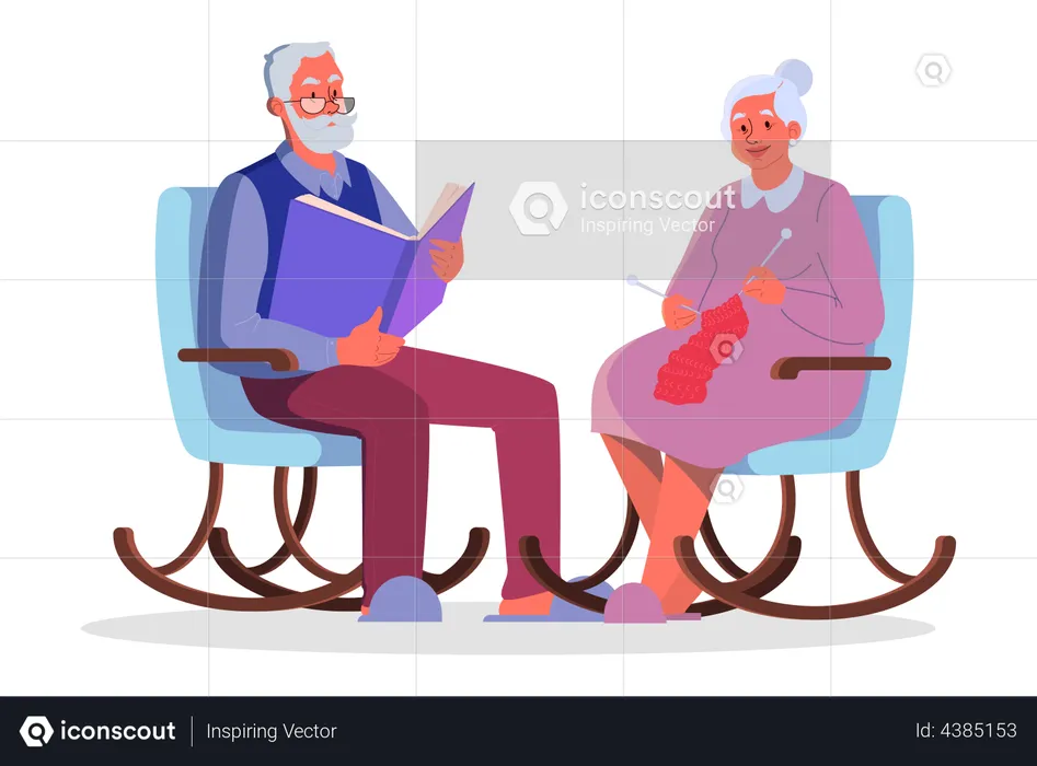 Old couple spending time together  Illustration