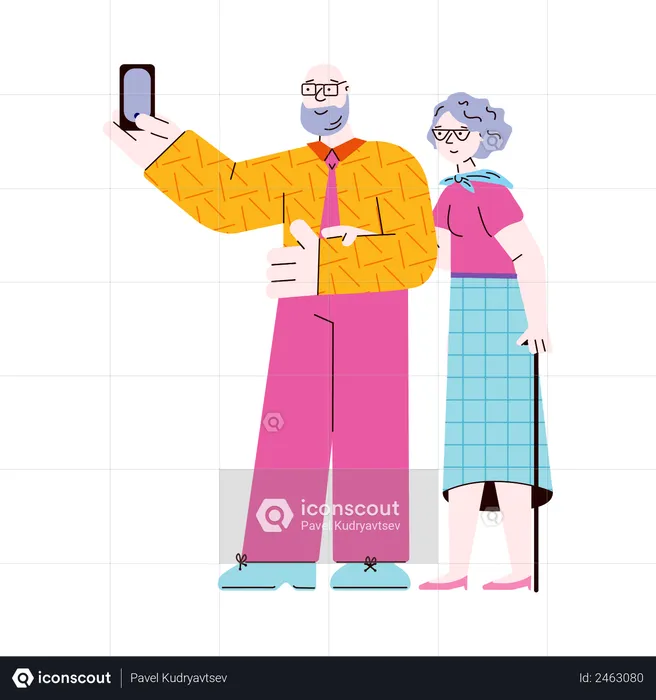 Old Couple taking selfie  Illustration