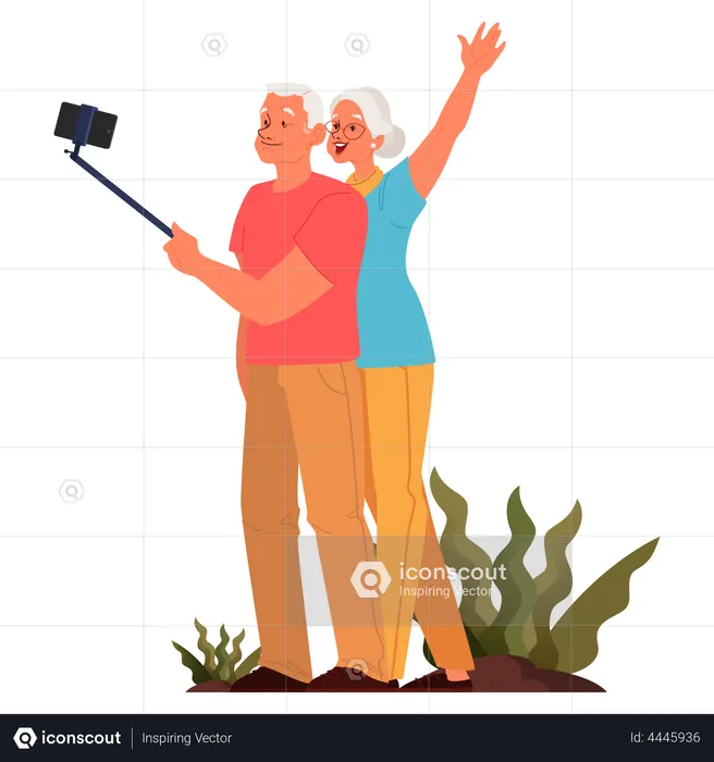Old couple taking selfie together  Illustration