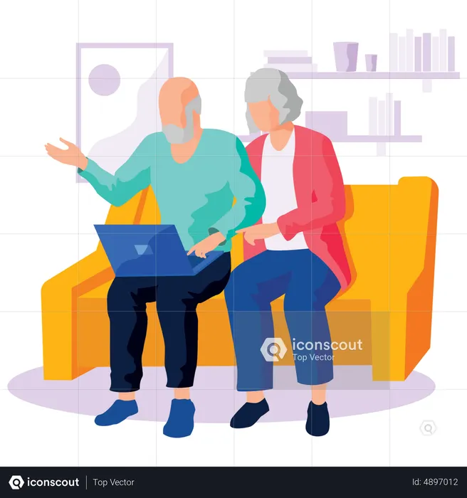 Old couple using laptop  Illustration