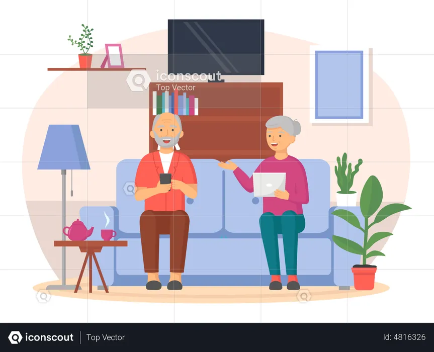 Old couple using smart phone  Illustration