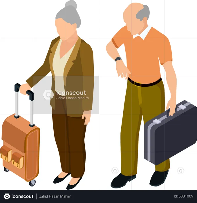 Old couple waiting for flight  Illustration