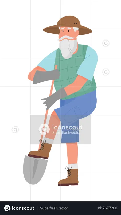 Old farmer holding shovel  Illustration